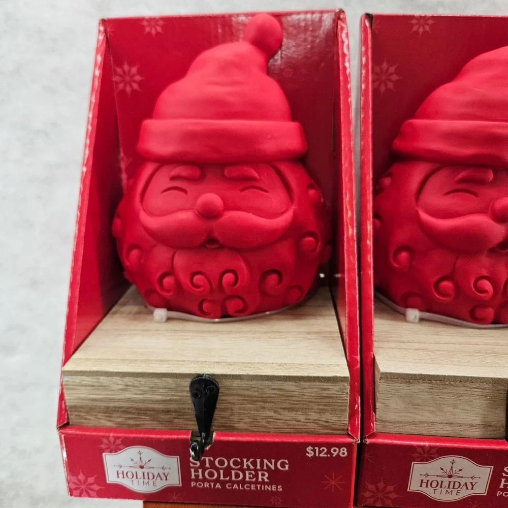 Holiday Time Santa Stocking Holder Red Christmas Fireplace Mantle Decor‎ New Lot